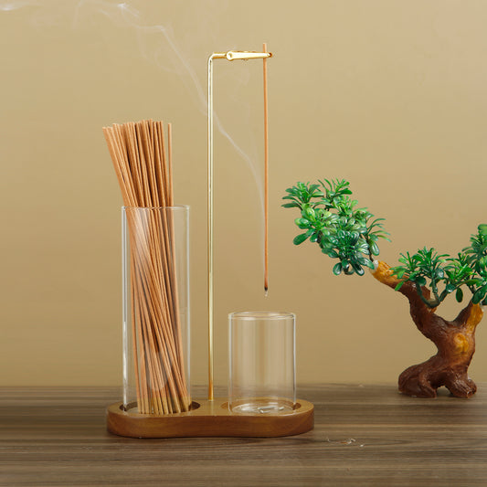 Incense Holder with Glass Ash Catcher & Stick Organizer